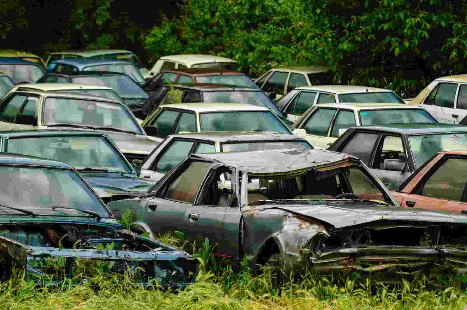 Old vehicles at an authorised scrapping yard in India